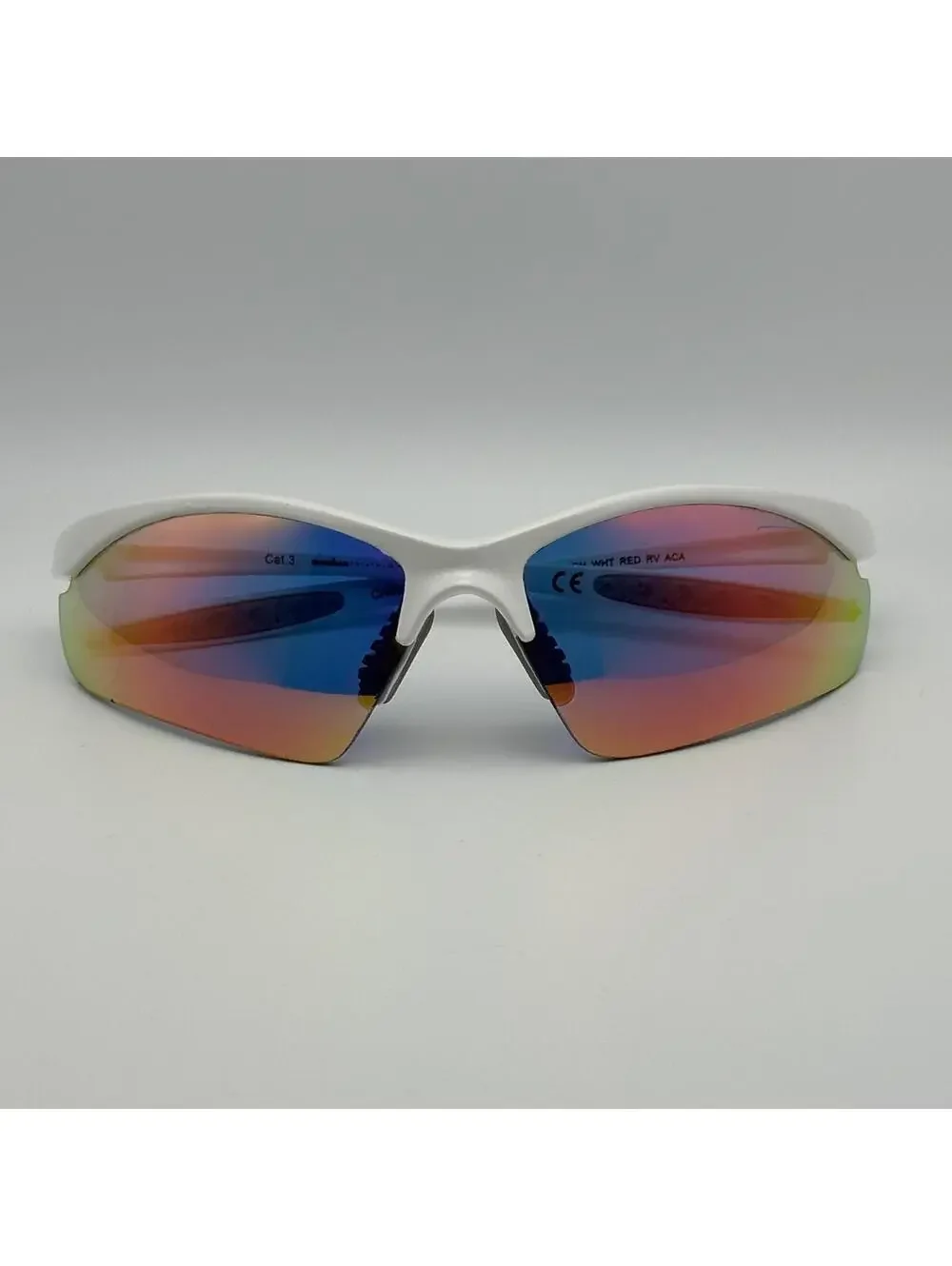 Ironman Triathlon White Red RV ACA Sports Sunglasses with Mirrored Lenses